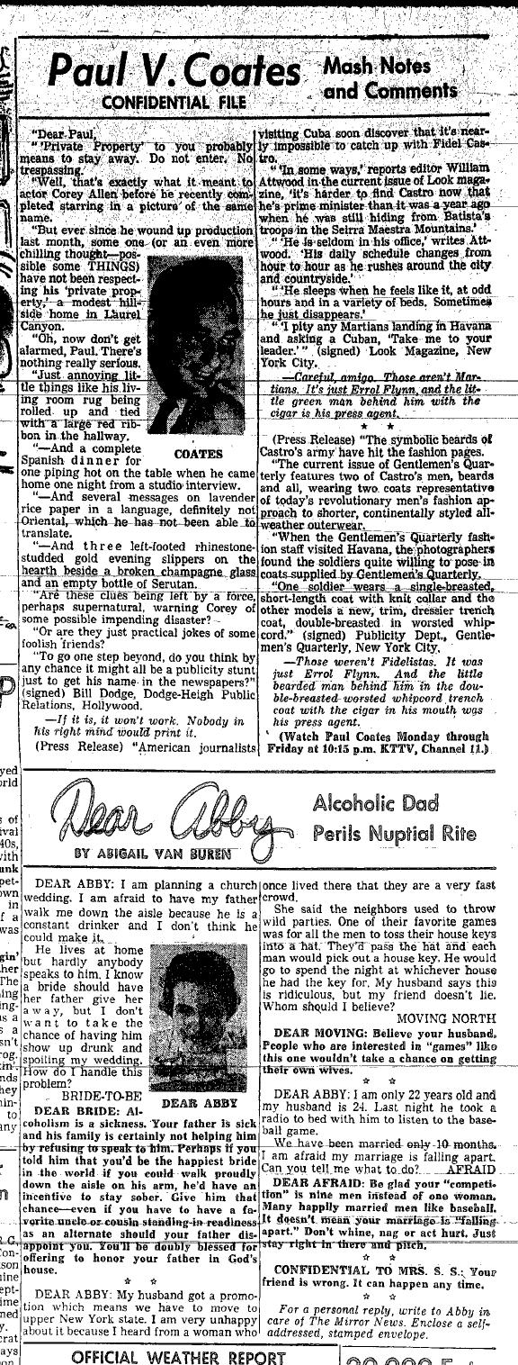 September 5, 1959: Paul Coates writes about the unusual publicity campaign for the new film "Private Property." 