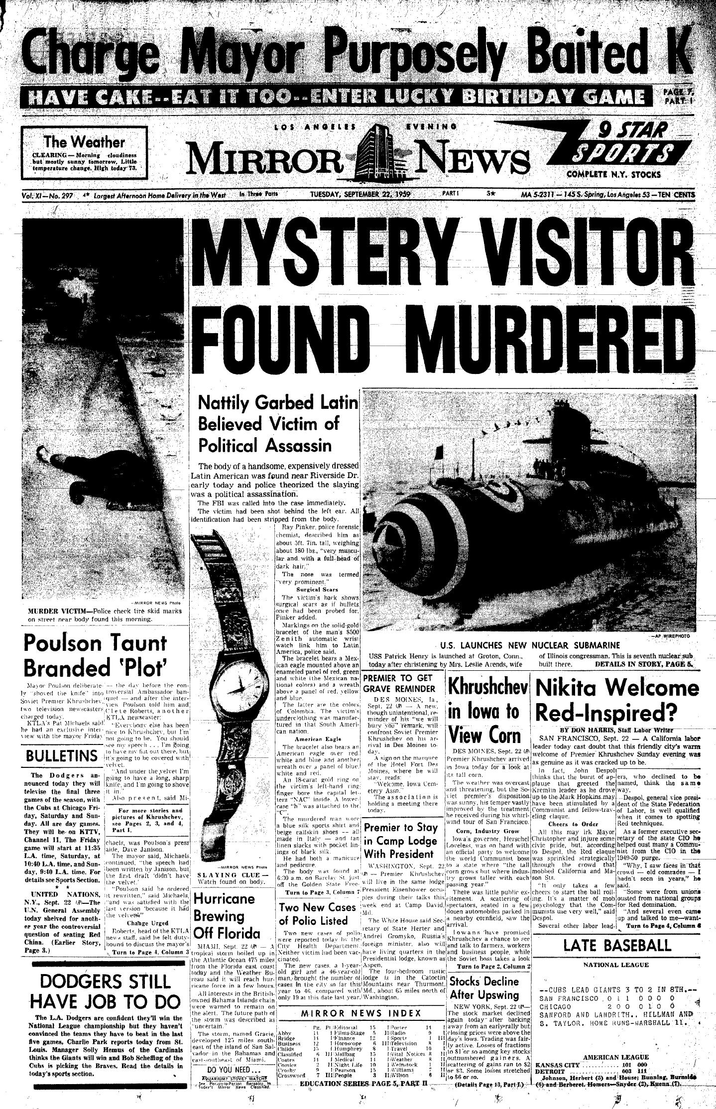 September 22, 1959: Los Angeles Mirror Cover