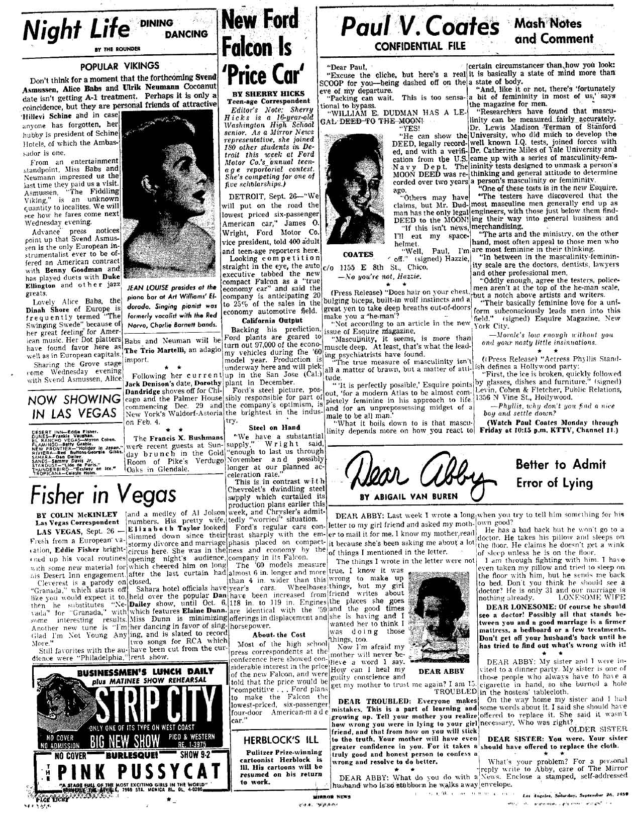 September 26, 1959: Paul Coates has a roundup of his most interesting letters and press releases. For instance, William Dudman says he holds the deed on the moon. 