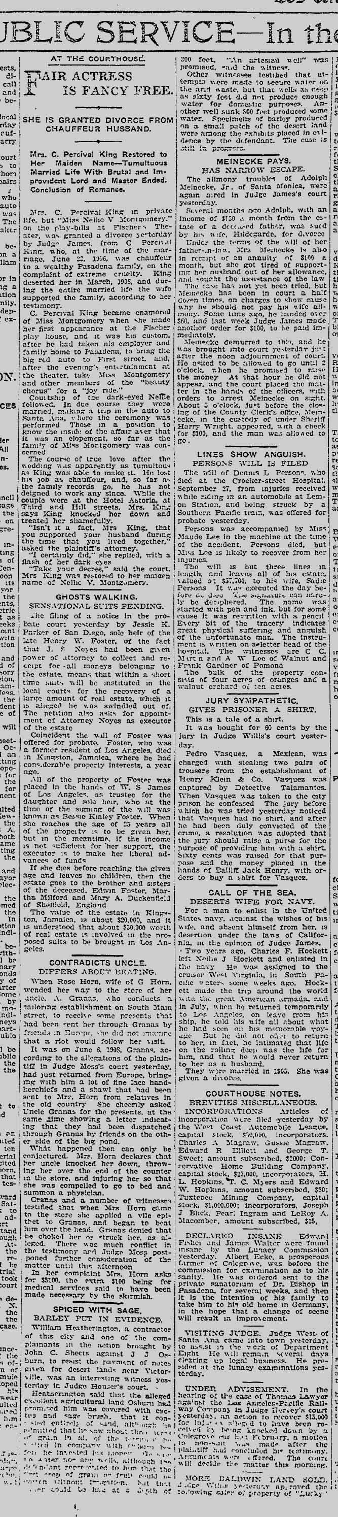 October 7, 1909: Brief notices from The Times