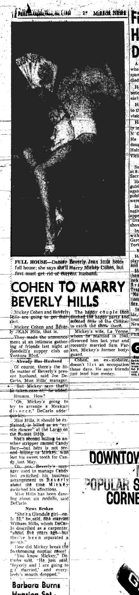 October 1, 1959: Mickey Cohen to Marry Beverly Hills