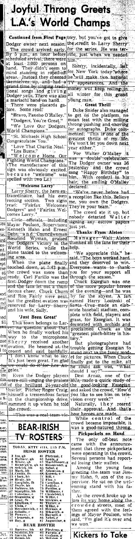 October 19, 1959: Dodgers