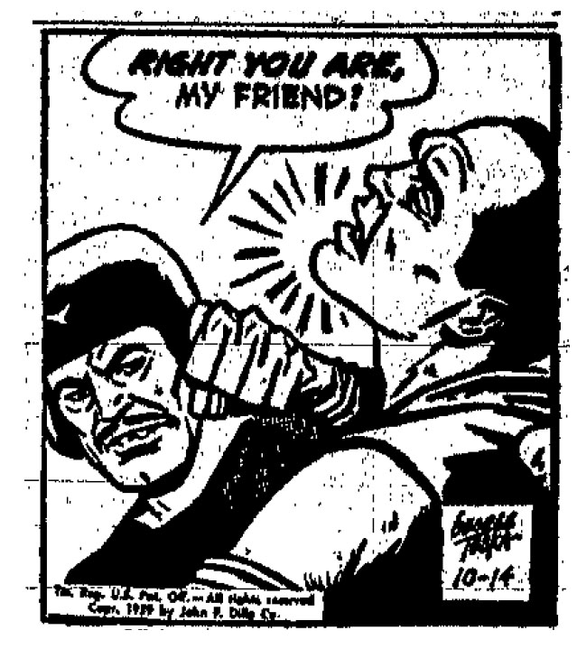 October 15, 1959: Comic panel, a man slugging another man says "Right you are, my friend."