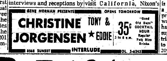 October 19, 1959: Christine Jorgensen at the Interlude