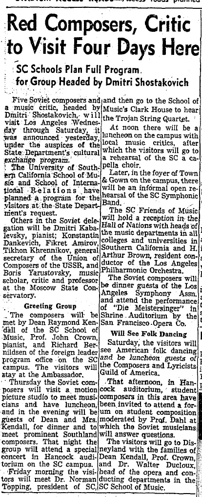 October 26, 1959: Shostakovich visits Los Angeles