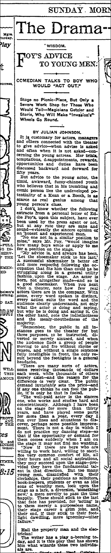 November 14, 1909: Advice for Actors