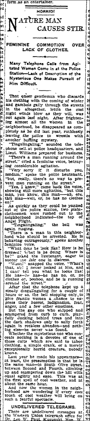 November 14, 1909: Nude man prances on Bunker Hill!