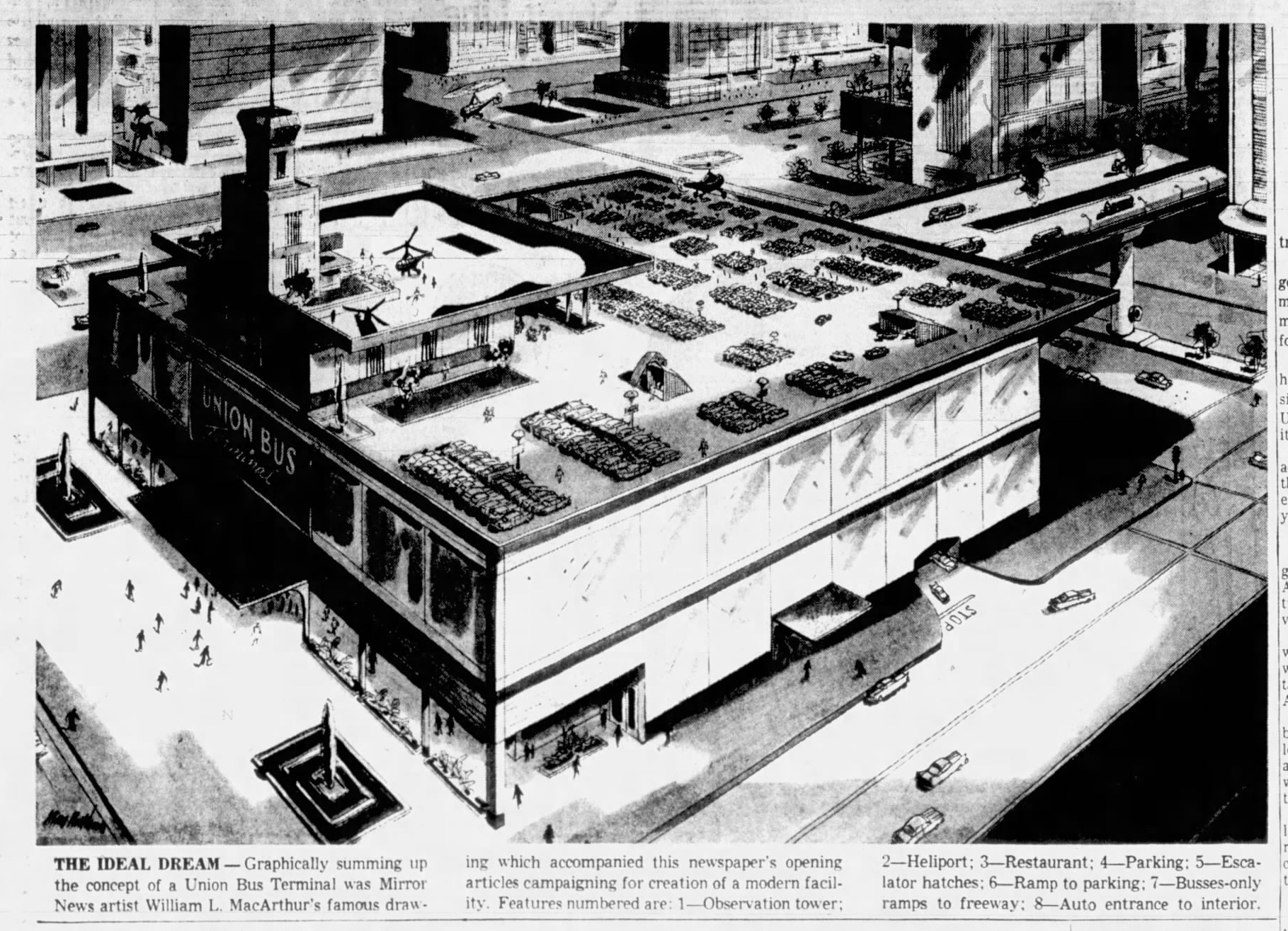 November 9, 1959: Artist's concept of a union bus terminal