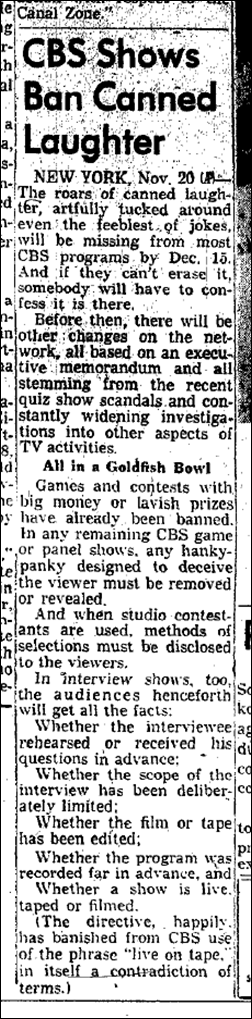 November 20, 1959: CBS bans canned laughter