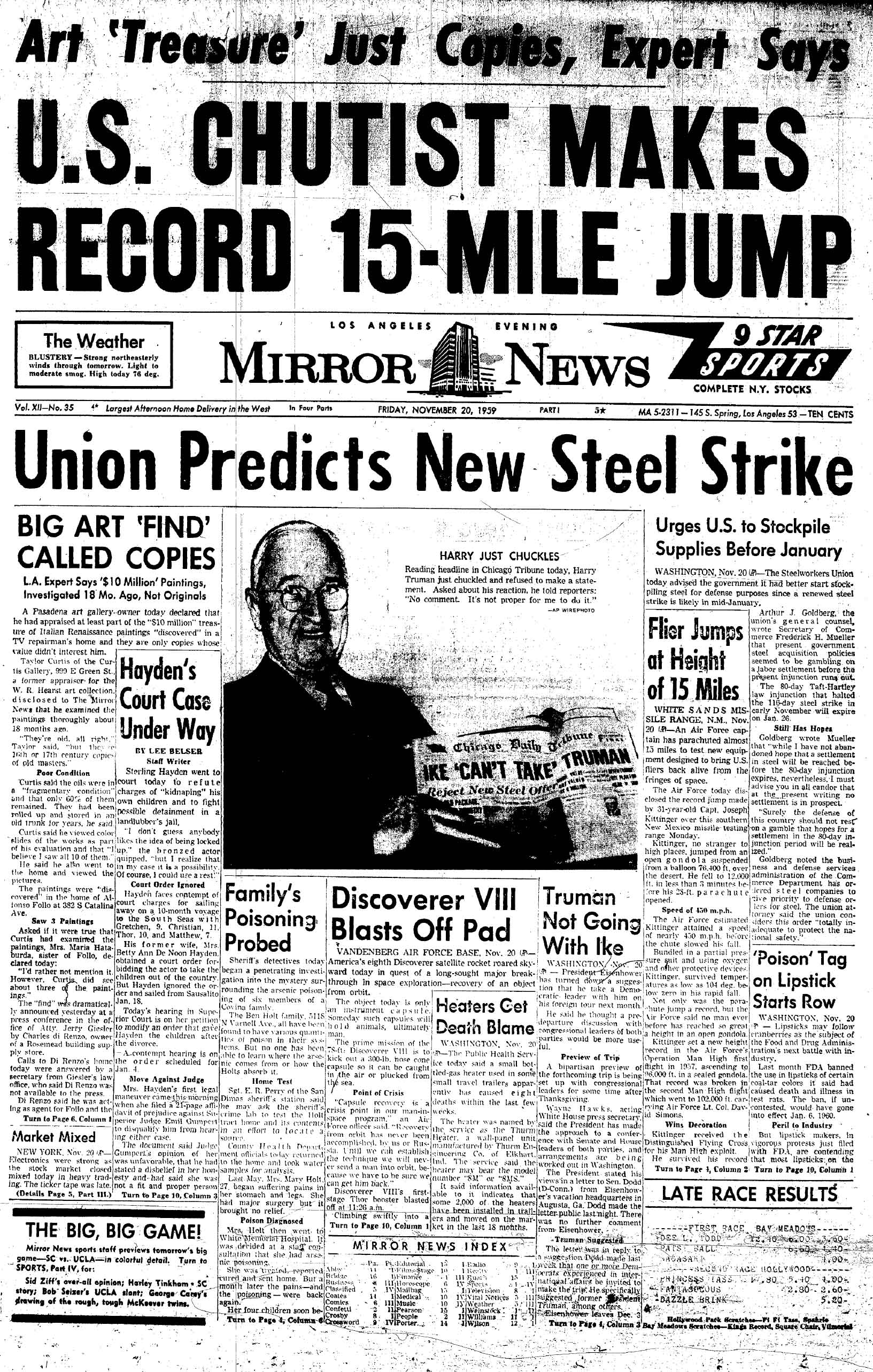 November 20, 1959, Mirror Cover: U.S. Chutist Makes Record 15-Mile Jump