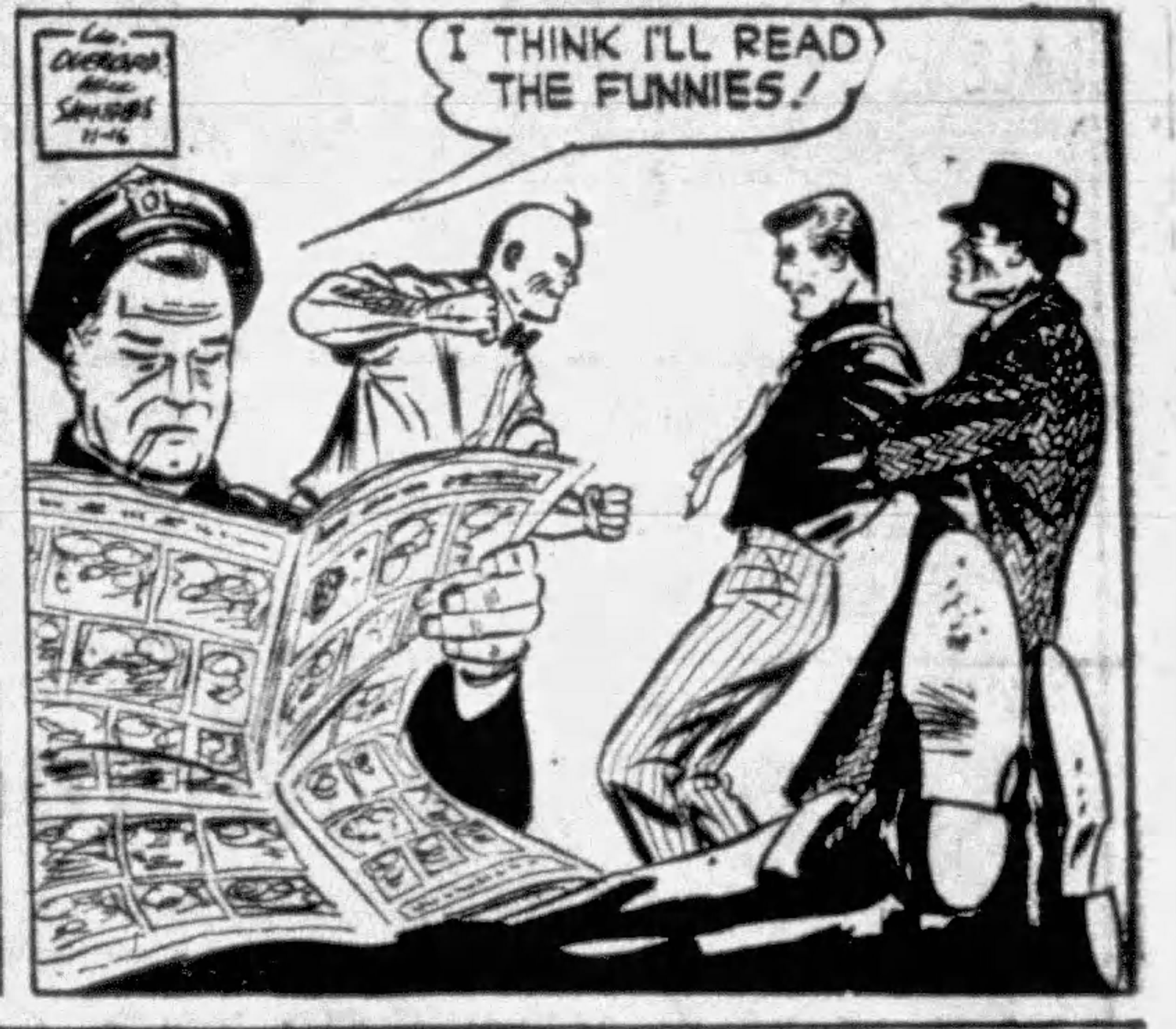 November 16, 1959: Comic panel: A man is being beaten up while a guard says "I think I'll read the funnies."