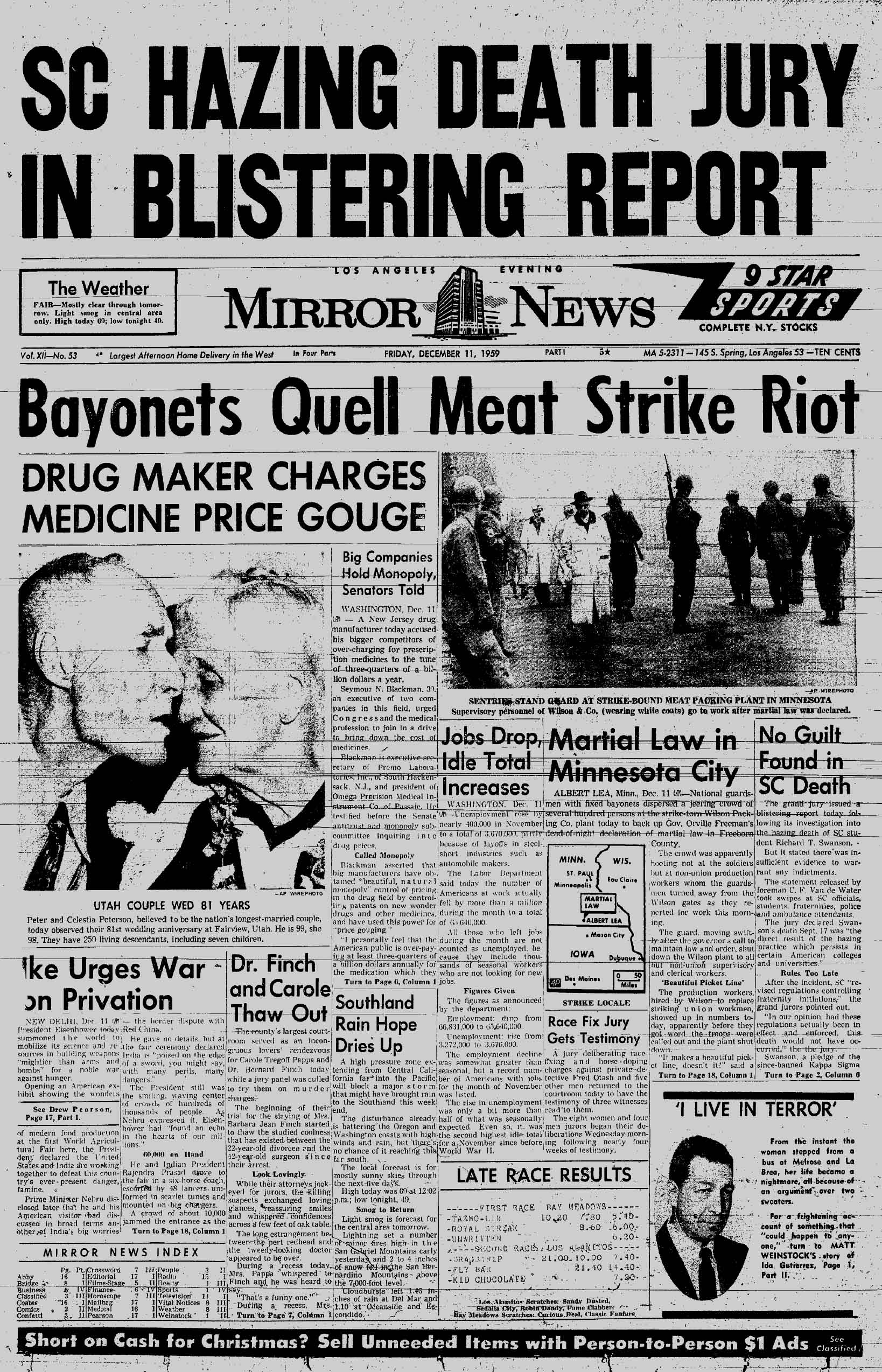 December 11, 1959: Mirror Cover. SC Hazing Death Jury in Blistering Report