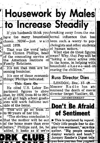 December 17, 1959: Housework by men is expected to rise. 