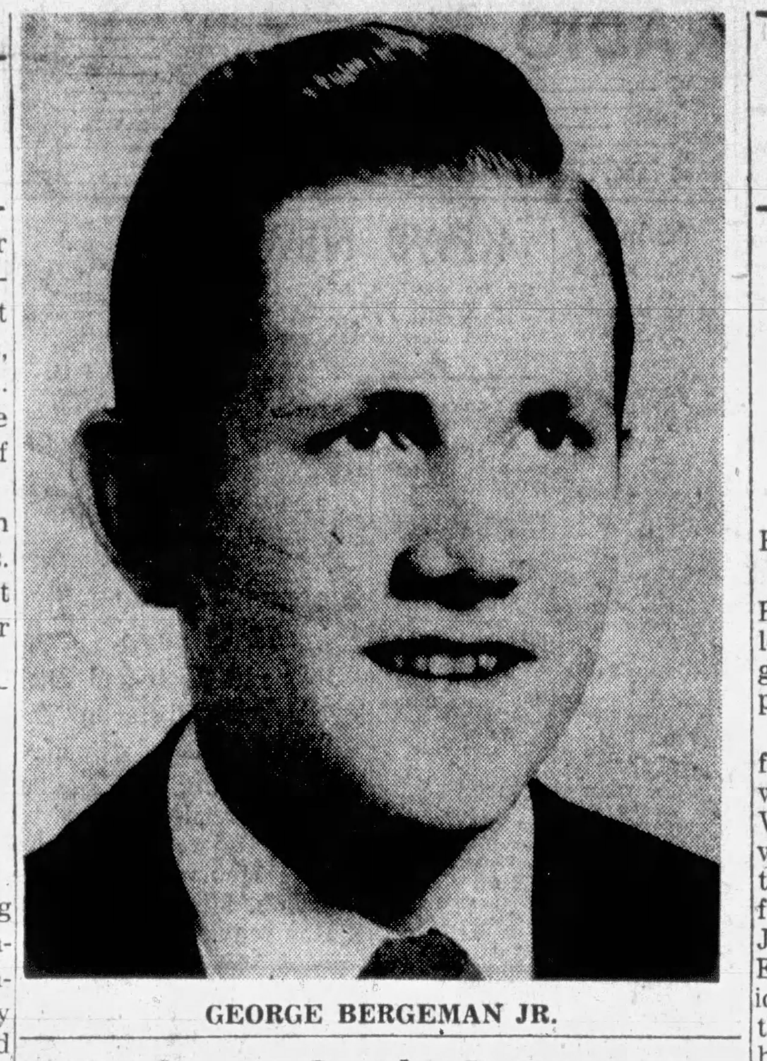 December 11, 1959: George Bergeman Jr. A young man in a coat and tie