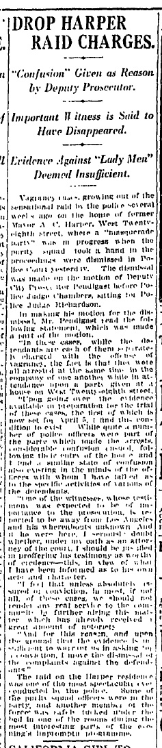 March 30, 1920: Charges dropped in vice raid