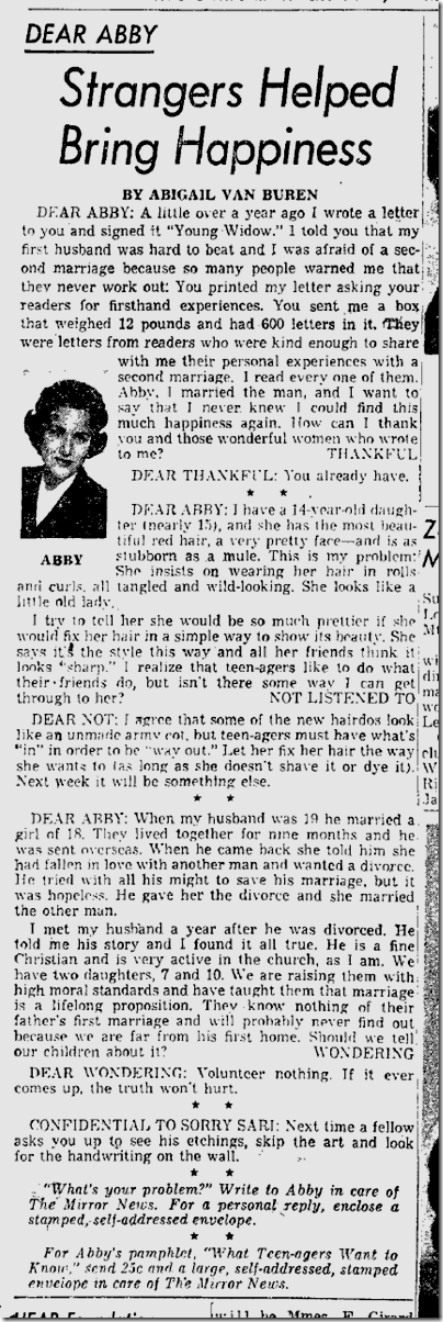 Dear Abby post for July 26, 1960