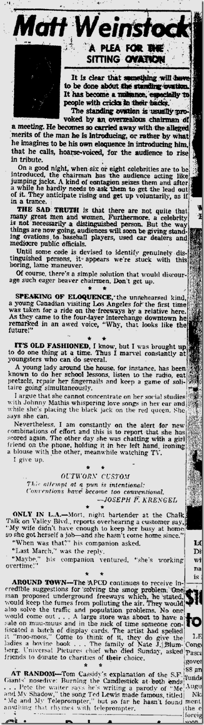 Matt Weinstock column for July 26, 1960