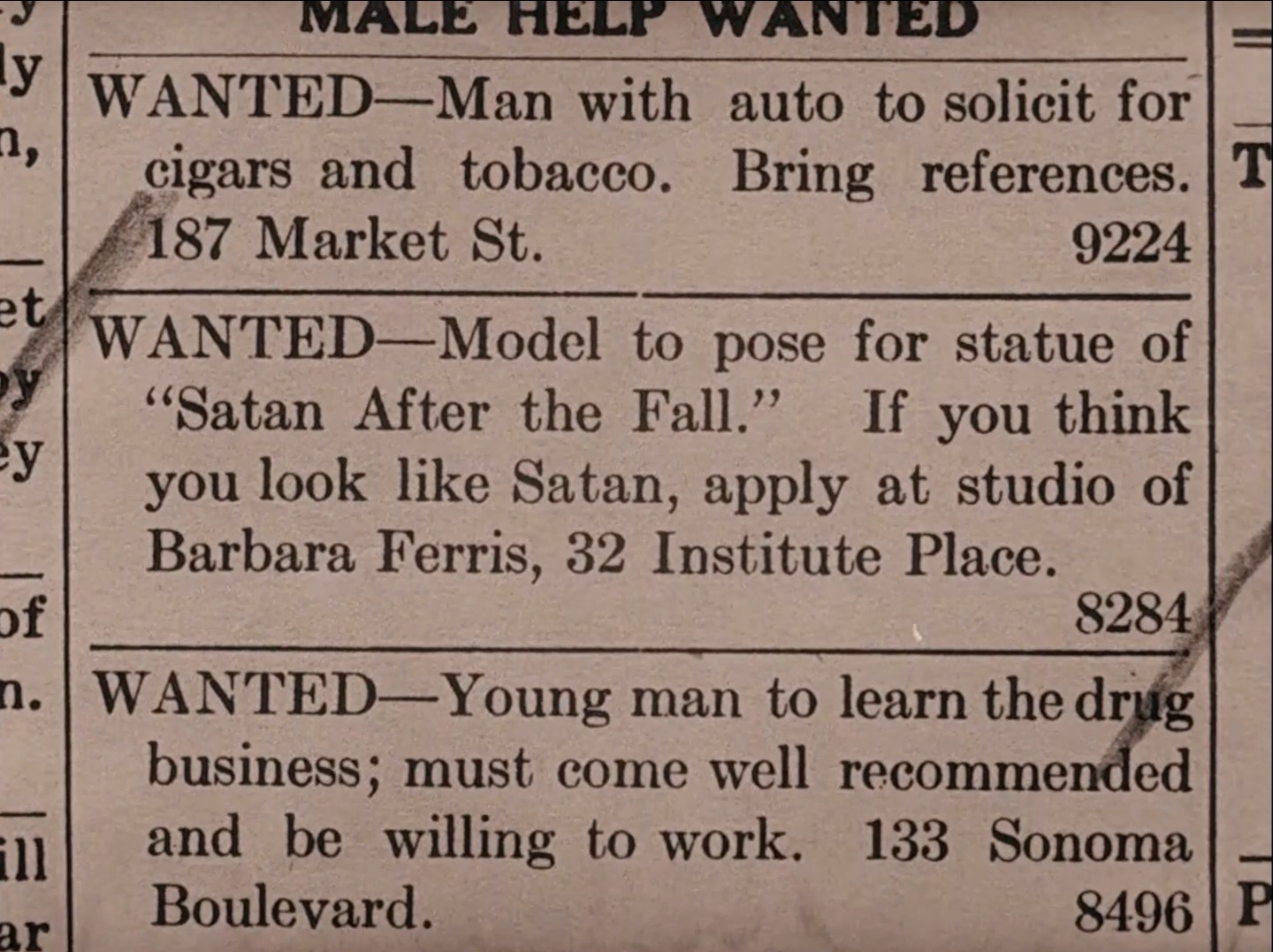 Classified ad for an artist's model who looks like Satan