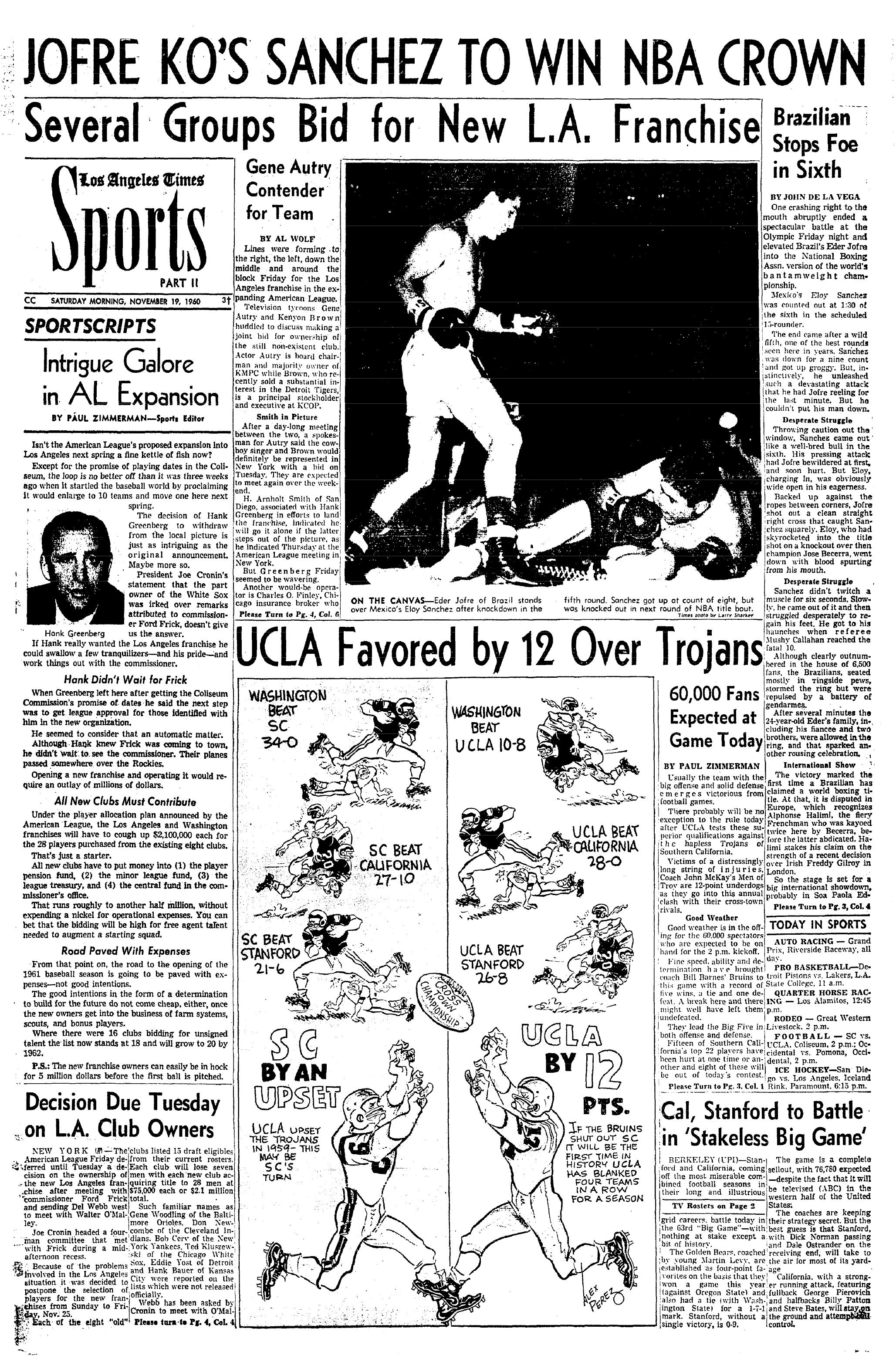 November 19, 1960: Sports cover
