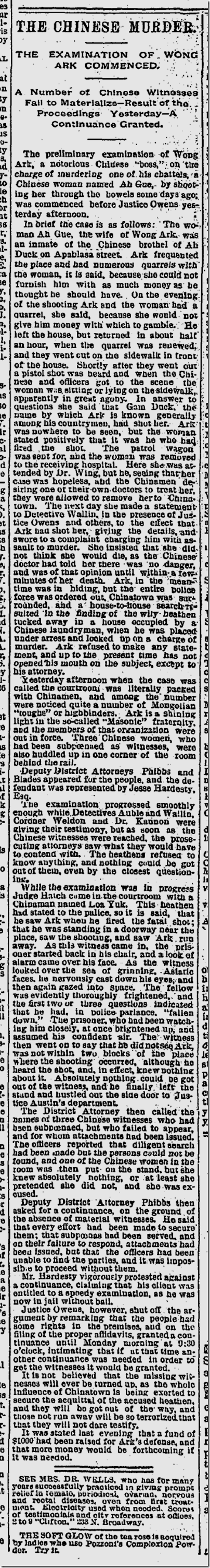 May 9, 1891: Chinese Murder story