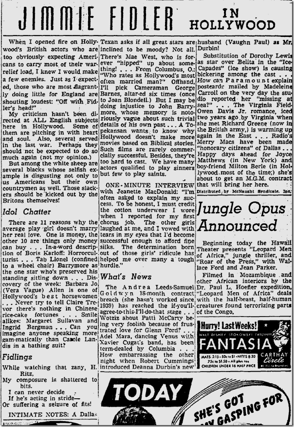 June 4, 1941: Jimmie Fidler in Hollywood