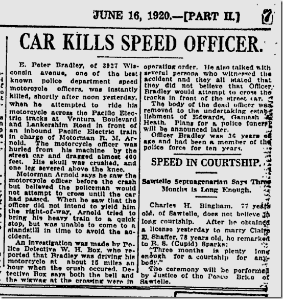 June 16, 1920, LAPD Officer Killed 