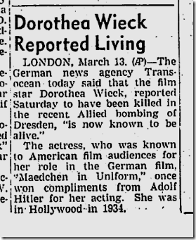 March 14, 1945, Dorothea Wieck