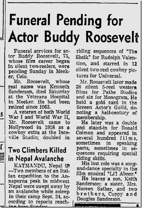 Oct. 8, 1973, Buddy Roosevelt 
