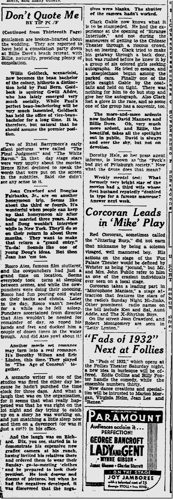 July 24, 1932, Tip Poff 