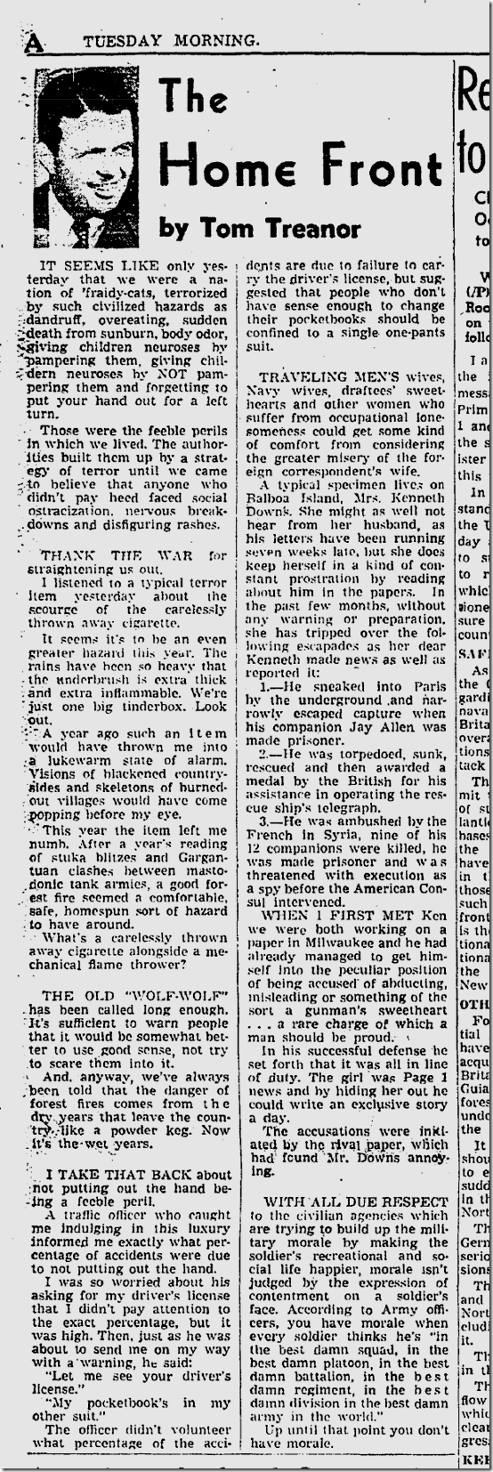 Tom Treanor, June 8, 1941, Tom Treanor, June 8, 1941,