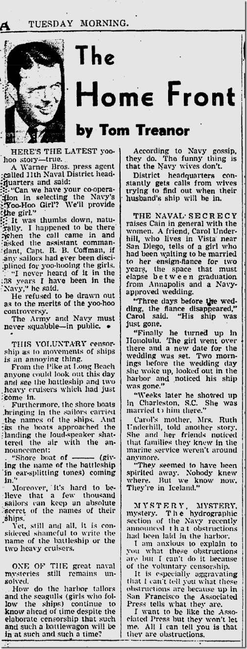 July 15, 1941, Tom Treanor 