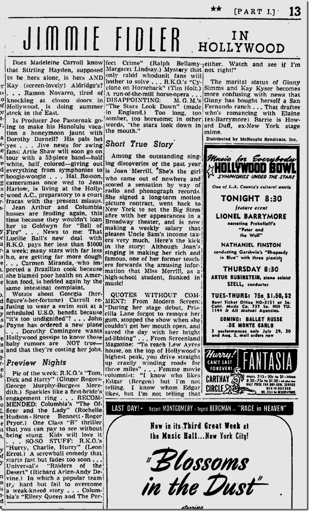 July 15, 1941, Jimmie Fidler 