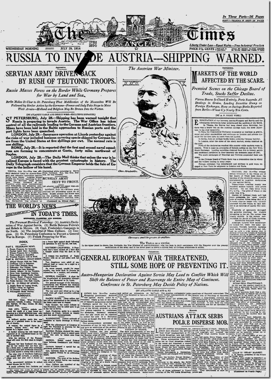 July 29, 1914, Russia to Invade Austria