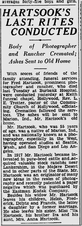 Oct 5. 1930, Fred Hartsook Dies Oct 5. 1930, Fred Hartsook Dies