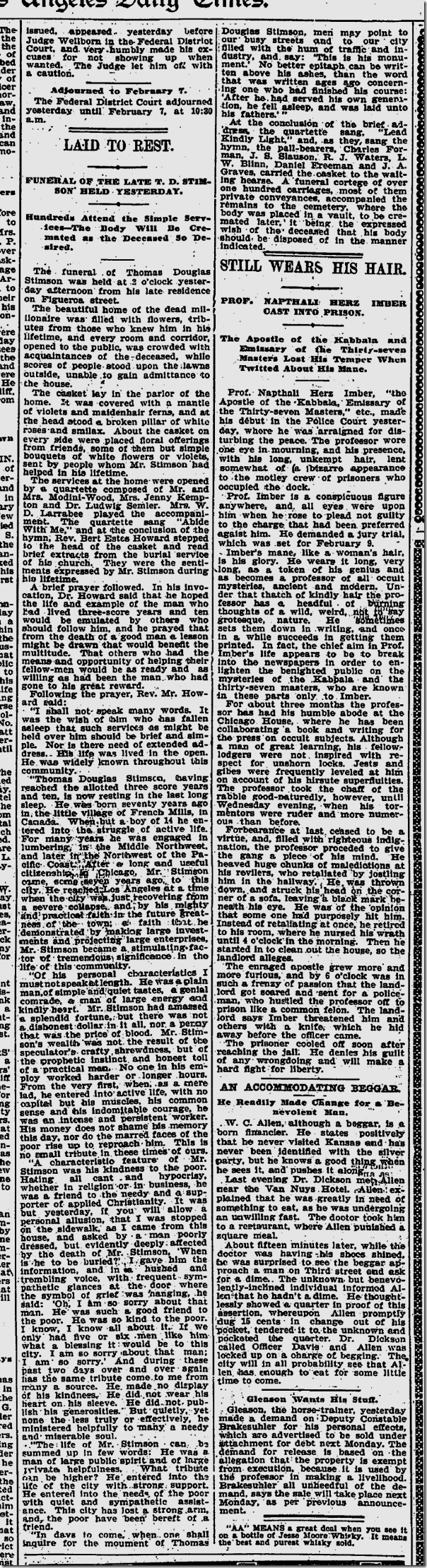 Feb. 4, 1898, Thomas Stimson Dies Feb. 4, 1898, Thomas Stimson Dies