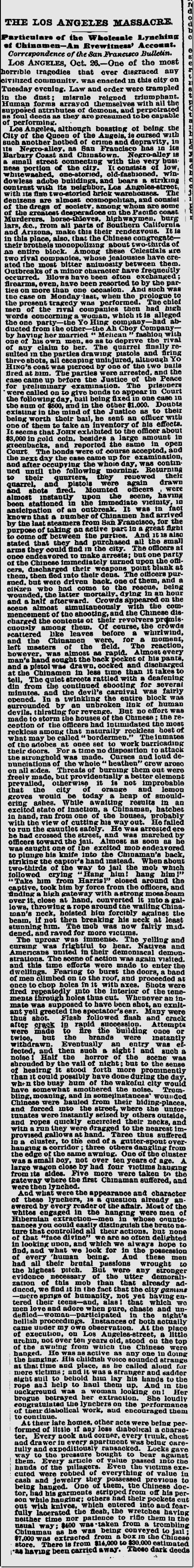 Oct. 26, 1871, Chinese Massacre Oct. 26, 1871, Chinese Massacre
