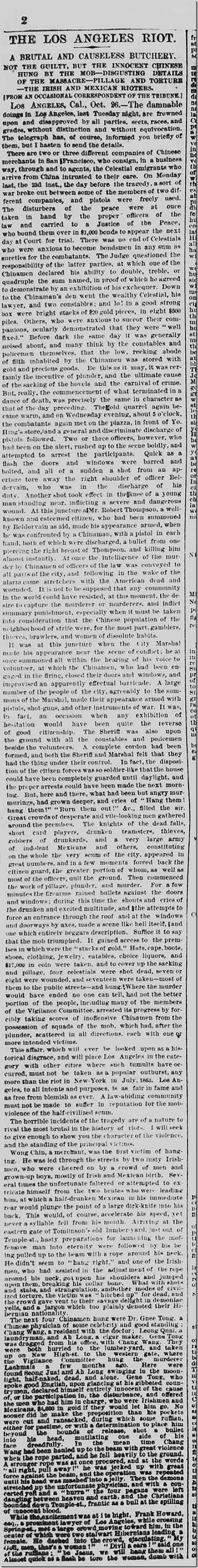 Oct. 26, 1871, Chinese Massacre Oct. 26, 1871, Chinese Massacre