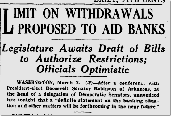 March 3, 1933, Bank Holiday March 3, 1933, Bank Holiday