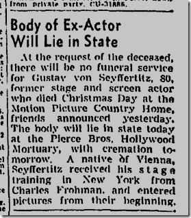 Gustav von Seyffertitz dies, Dec. 28, 1943