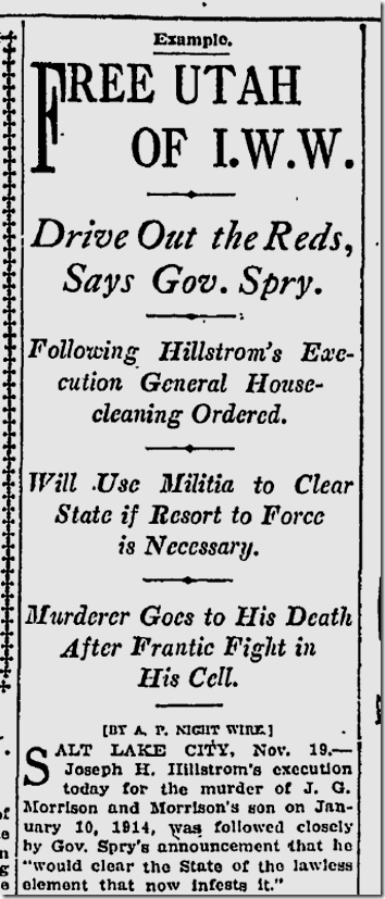 Nov. 20, 1915, Joe Hill Executed Nov. 20, 1915, Joe Hill Executed