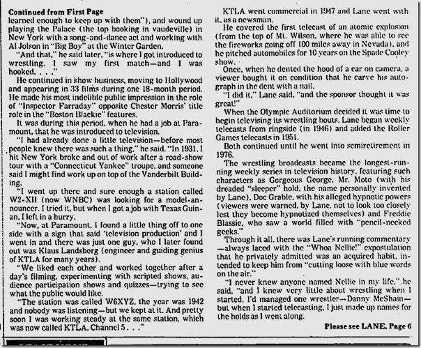 Sept. 6, 1982, Dick Lane Dies Sept. 6, 1982, Dick Lane Dies