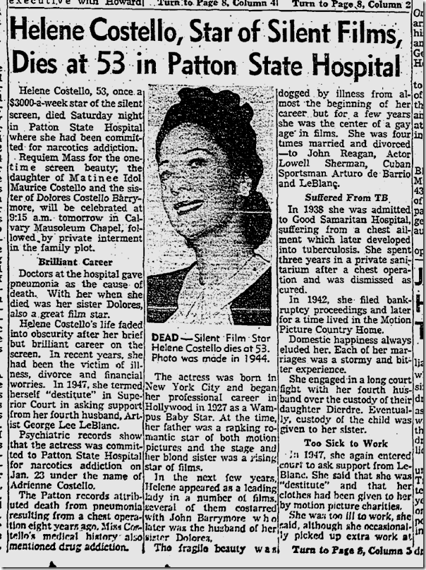 Jan. 29, 1957, Helene Costello 