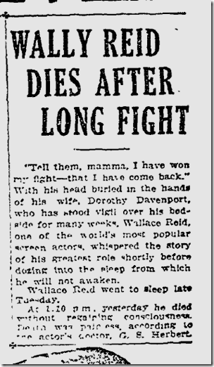 Jan. 19, 1923, Wallace Reid 