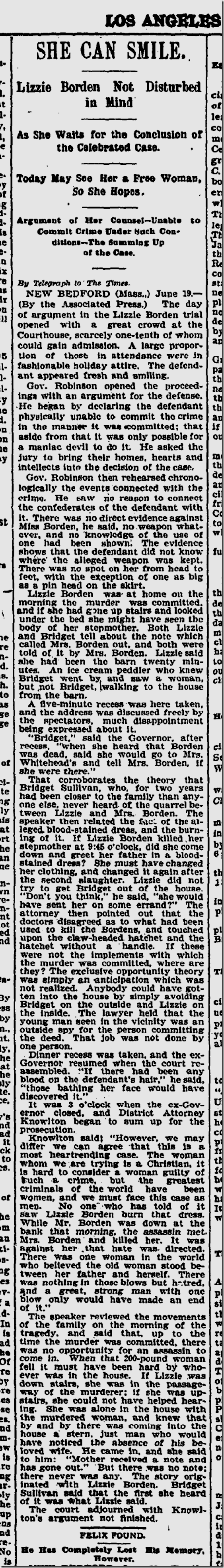 June 20, 1893, Lizzie Borden 