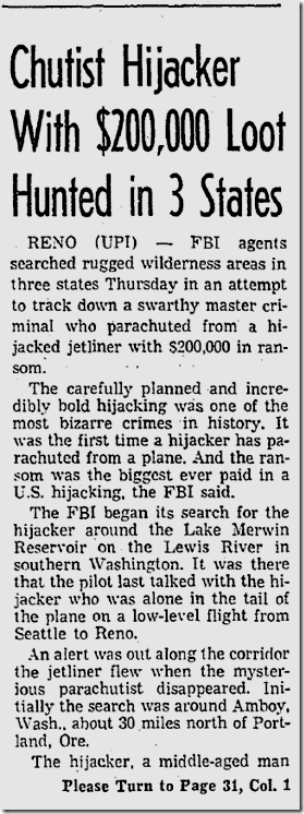 Nov. 26, 1971, D.B. Cooper 