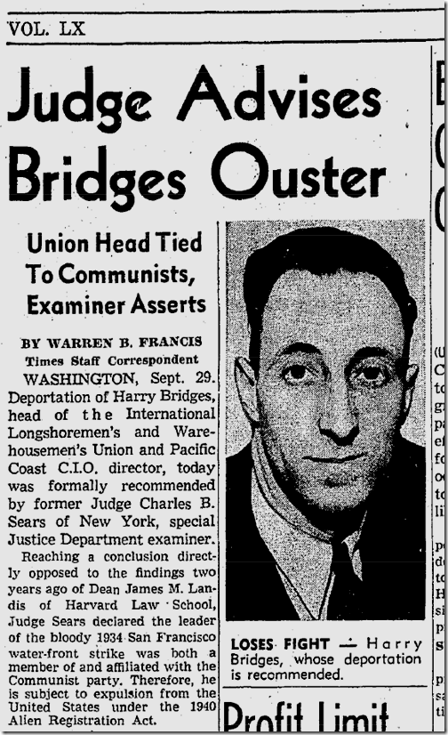 Sept. 30, 1941, Harry Bridges 