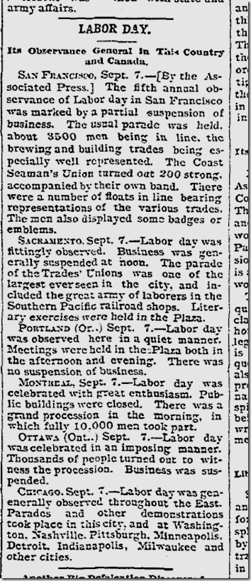 Sept. 8, 1891, Labor Day Sept. 8, 1891, Labor Day