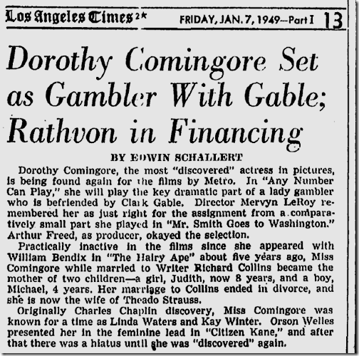 Jan. 7, 1949, Dorothy Comingore 