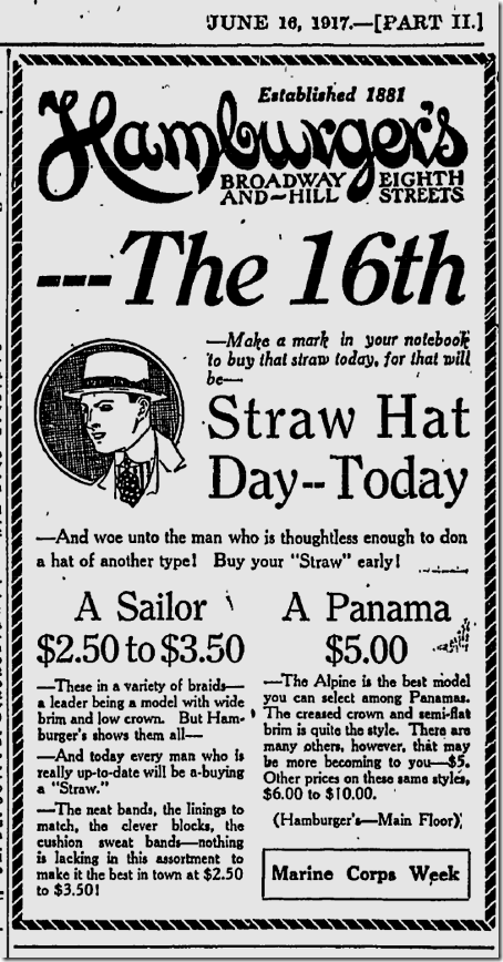 June 16, 1917, Straw Hat Day 