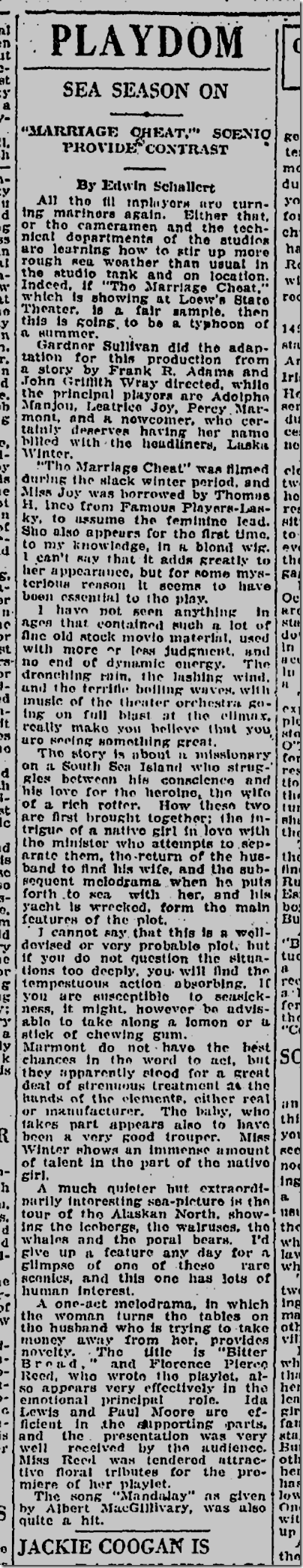 May 12, 1924, Marriage Cheat 